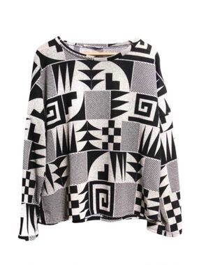 THE MEDIUM COMPANY Geometric Print Crew Neck Sweater with Long Sleeves